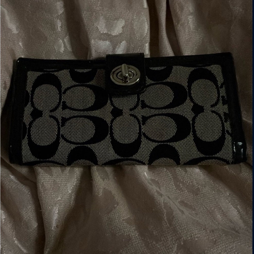 Coach Black and Gray Signature Clutch Wristlet
